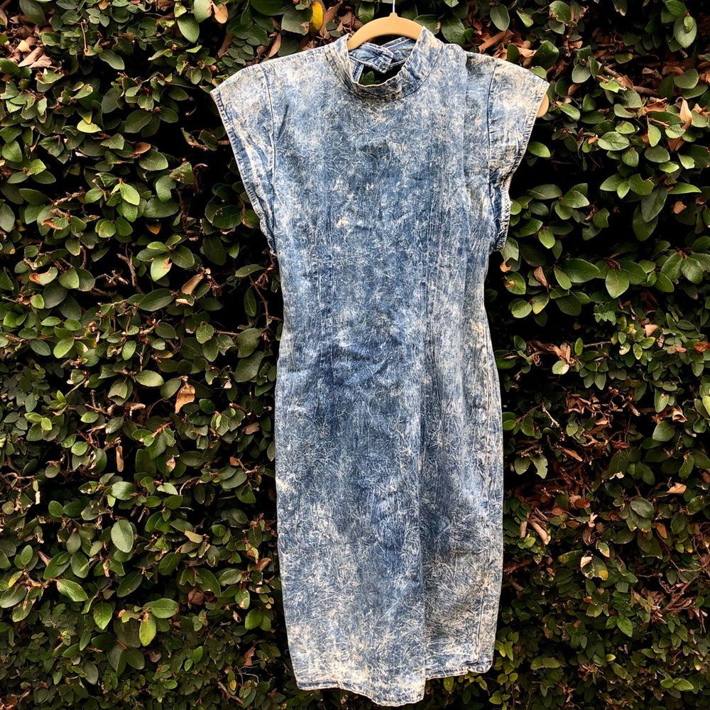 faux denim acid wash dress